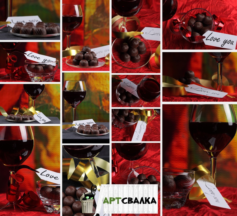 Шоколадные конфеты, вино и красный бархат. | Chocolates, wine and red velvet.
